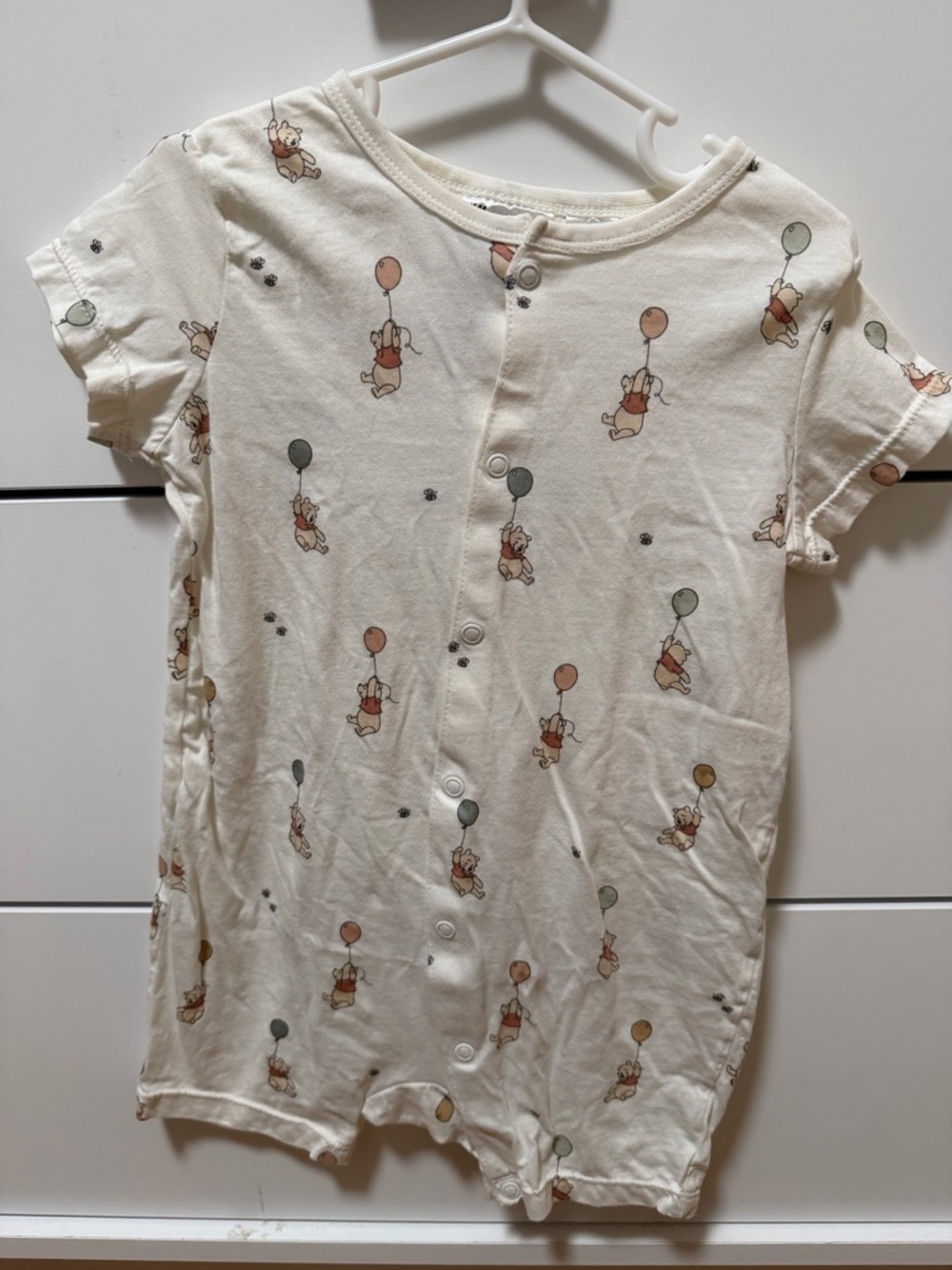 H&M Cream Short Sleeve Baby Romper with Balloon Bear Print